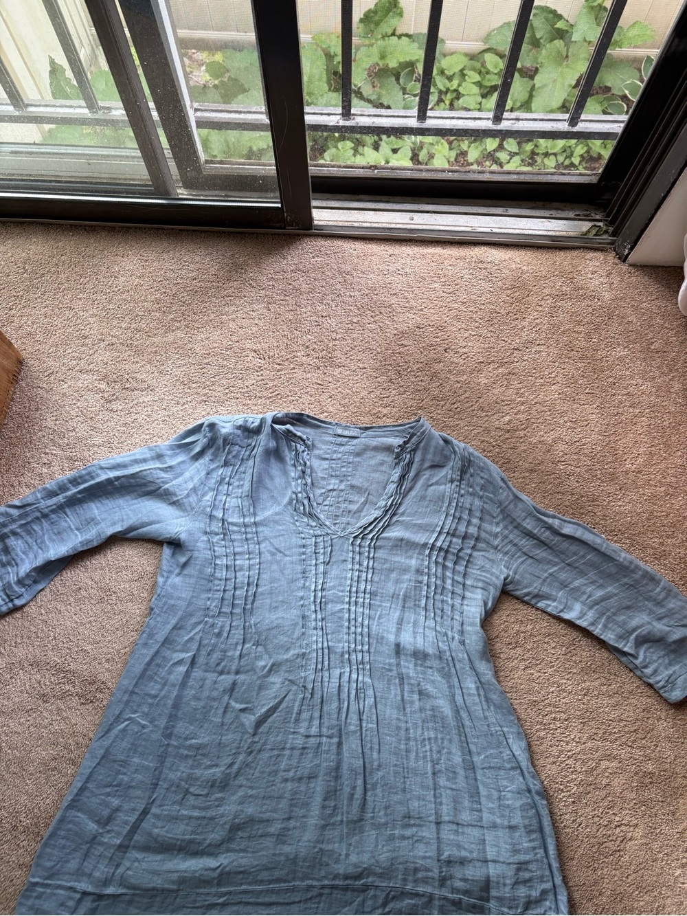 CP Shades Linen Lightweight Blue V-Neck Pintuck Tunic Top lagenlook - Picture 8 of 10
